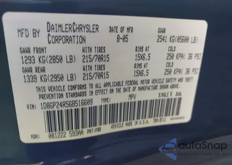 2006 Dodge Grand Caravan Se from USA, damaged, VIN 1D8GP24R56B516609